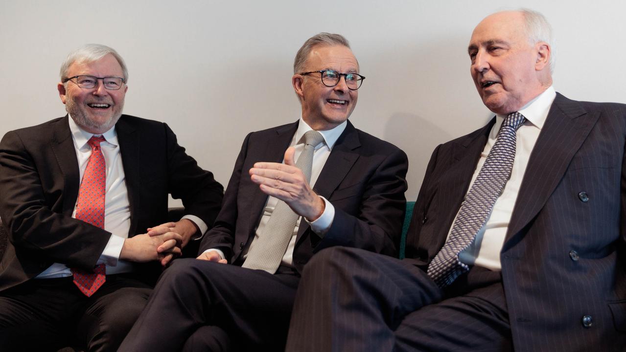 Anthony Albanese with Kevin Rudd and Paul Keating before the launch. Mr Albanese said the two former prime ministers had left lasting legacies and changed Australia for the better.