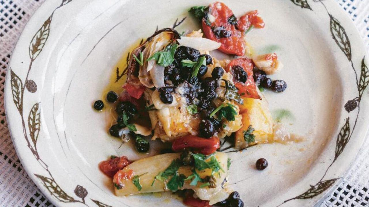 This baked cod recipe comes from Kalamata.