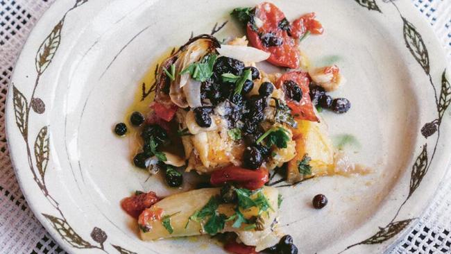 This baked cod recipe comes from Kalamata.