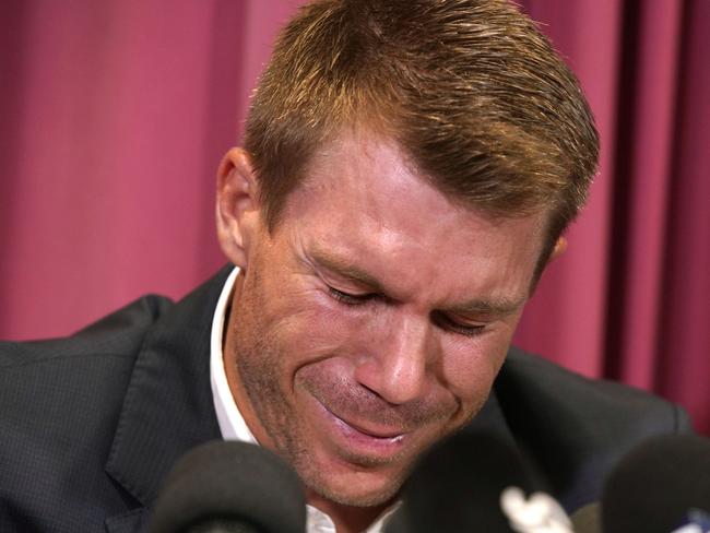 Former Australia vice-captain David Warner during a press conference at the Cricket NSW office on March 31. Picture: AAP Image/Ben Rushton