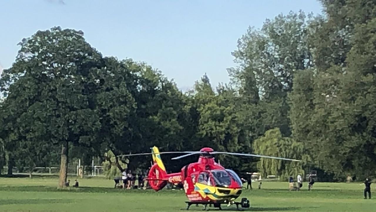 An air ambulance at Reading’s Forbury Gardens.