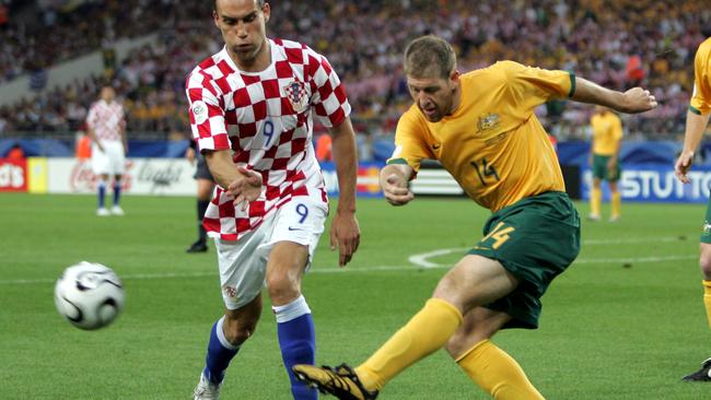 Socceroo Scott Chipperfield taking on Croatia at the 2006 FIFA World Cup in Germany