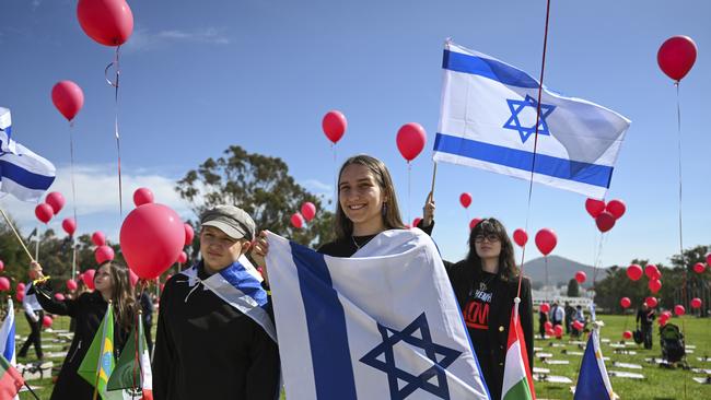 Jewish Australians held a bring them home rally outside Parliament House. Picture: NCA NewsWire / Martin Ollman