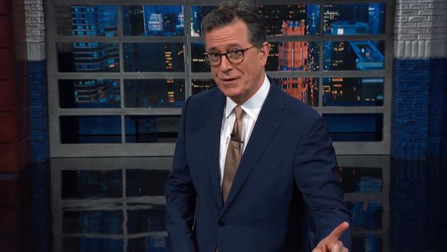 As Australians took to the polls, American late-night talk show host Stephen Colbert roasted Scott Morrison. Picture: CBS