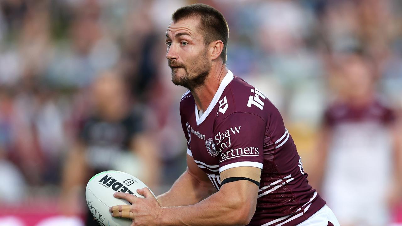 SYDNEY, AUSTRALIA - APRIL 16: Kieran Foran of the Sea Eagles warms up prior to the round six NRL match between the Manly Sea Eagles and the Gold Coast Titans at 4 Pines Park, on April 16, 2022, in Sydney, Australia. (Photo by Cameron Spencer/Getty Images)