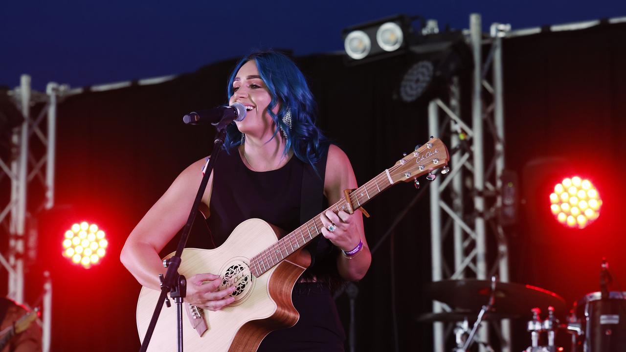 Amy Sheppard and her band perform at the Savannah in the Round music festival, held at Kerribee Park rodeo grounds, Mareeba. Picture: Brendan Radke