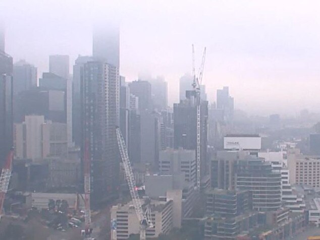 Melbourne airport delays as fog blankets city. Picture Nine News.JPG