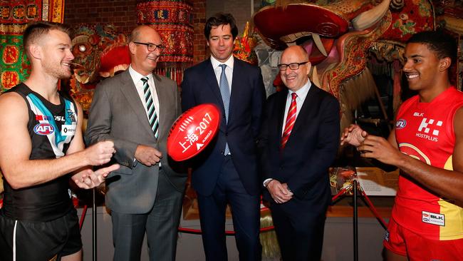 Port president David Koch with Suns chairman Tony Cochrane at the China launch. Picture: Getty Images