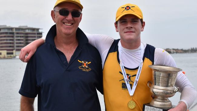 Scotch coach Tim 'Belch' Belcher named Rowing SA's Coach of the Year. Pictured with Adam Holland. Picture: Supplied