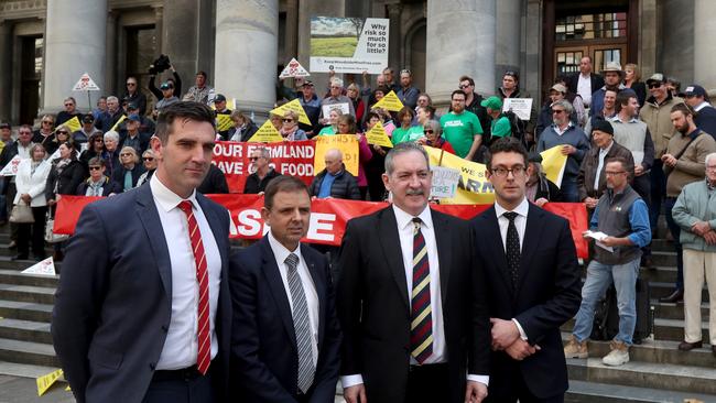 Narungga MP Fraser Ellis, MacKillop MP Nick McBride, Davenport MP Steve Murray and Kavel MP Dan Cregan. Picture: Kelly Barnes/AAP