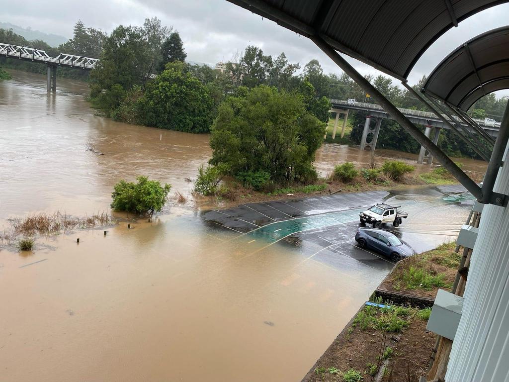 Parts of Lismore went underwater as the deluge hit on Thursday afternoon. Picture: Facebook