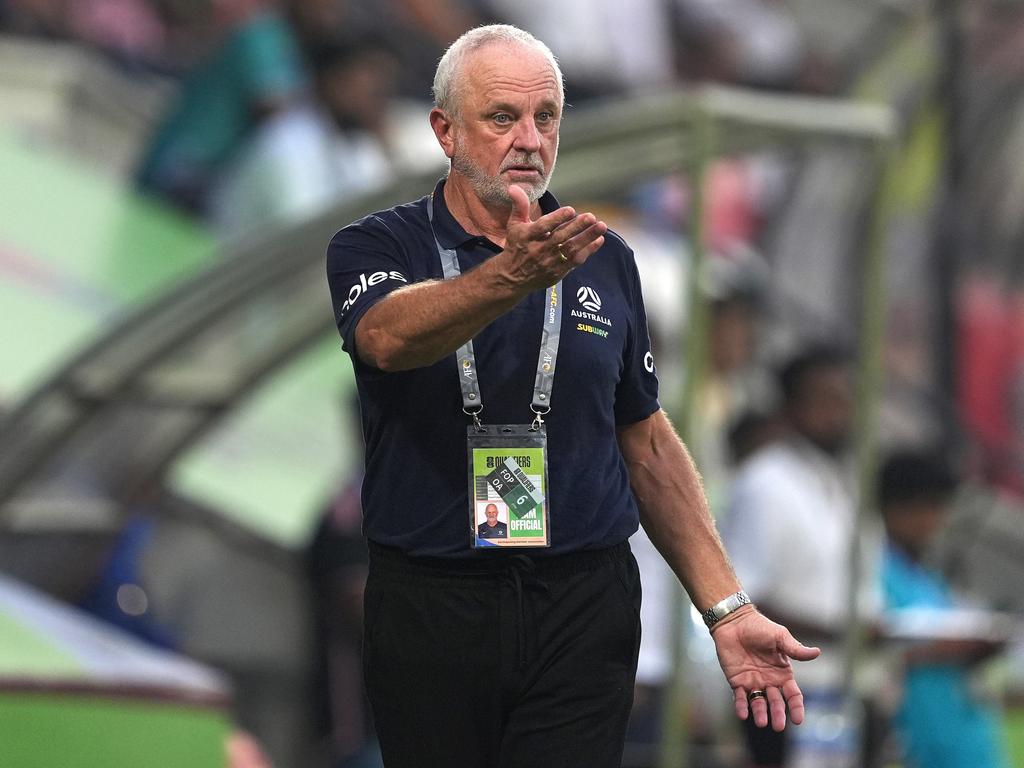 Socceroos coach Graham Arnold wasn’t happy with the state of the pitch in Dhaka. Picture: Thananuwat Srirasant/Getty Images