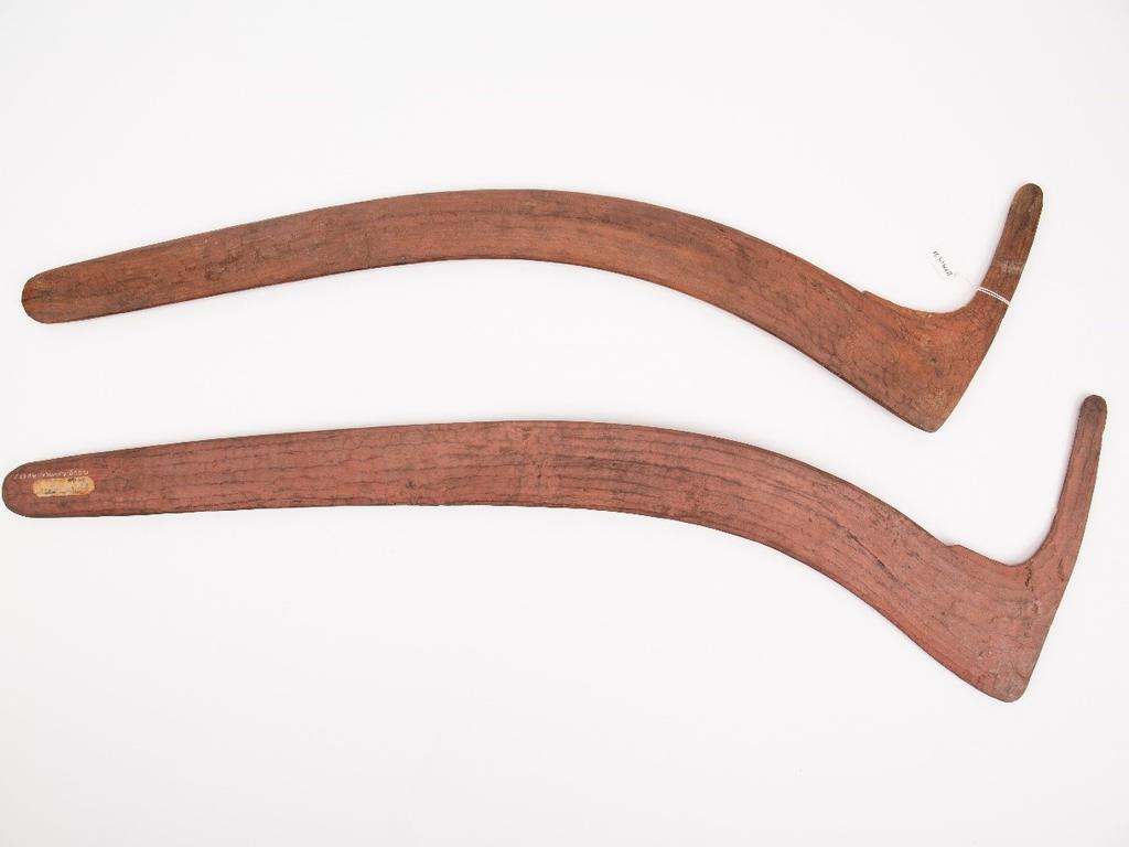 Two boomerangs are among four artefacts being returned to the Warumungu people in the Northern Territory. Picture: Australian Institute of Aboriginal and Torres Strait Islander Studies/Supplied.