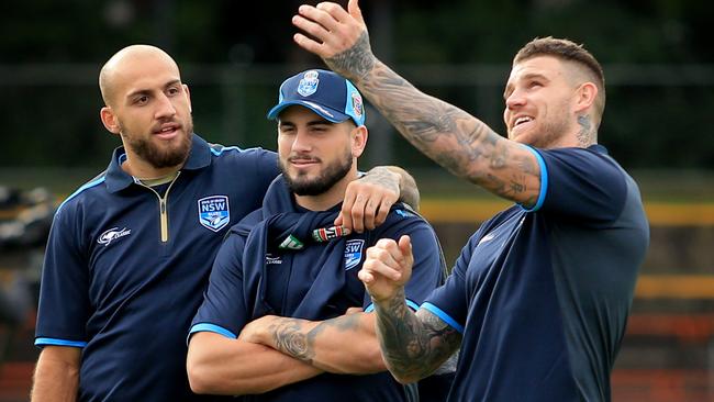 Blake Ferguson, Jack Bird and Josh Dugan during a NSW Blues team walk through at Leichhardt Oval. pic Mark Evans