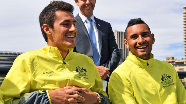 Former Australia Davis Cup teammates Bernard Tomic and Nick Kyrgios are set to do battle in this week’s Kooyong Classic Picture: William West