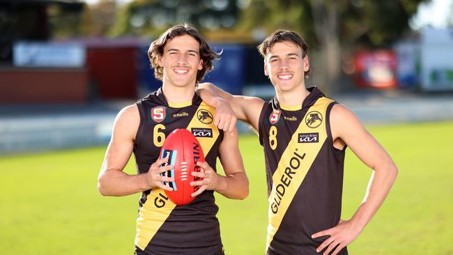 SANFL player, Glenelg's Ben and Lucas Camporeale. Picture: Cory Sutton