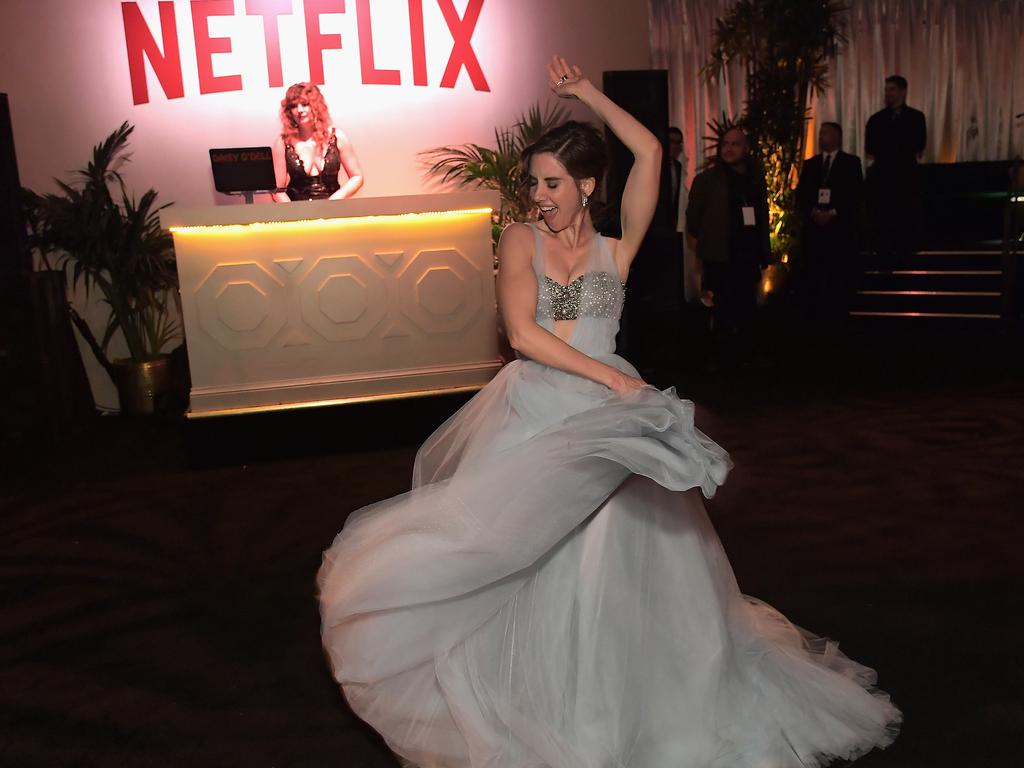 Alison Brie kicked up her heels at Netflix’s party. Picture: Getty Images 