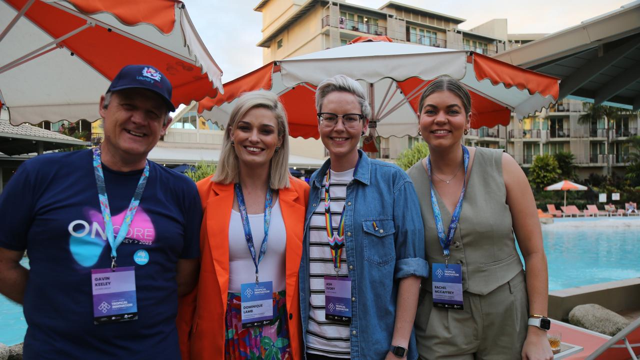 Gavin Keeley, Dominique Lamb, Ash Ivory and Rachel McCaffery attend the Tropical Innovation Festival in Cairns. Photo: Catherine Duffy.