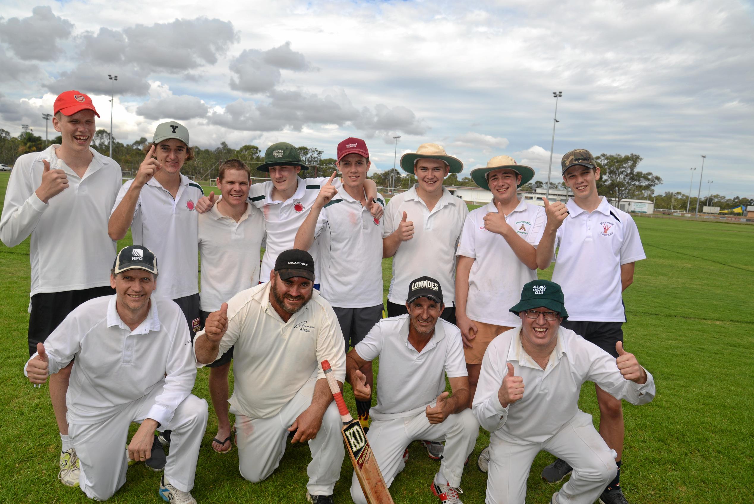 Reserve-grade premiers Allora (back, from left) Mitch Scheiwe, Blake Lollback, Aaron Vietheer, Stewart Henderson, Sean Bryson, Will Ole, Matt Higgins, Jacob Meddleton, (from) Gavan Scheiwe, Bruce Ole, Jamie Holmes and Tim Kajewski. Picture: Gerard Walsh