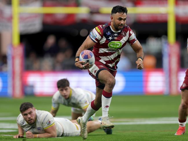 Bevan French of the Wigan Warriors lit up Las Vegas against the Warrington Wolves. Picture: Getty Images