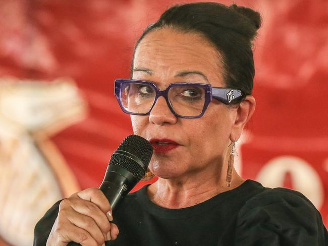 BARUNGA,AUSTRALIA June 9 2023 - Federal Minister for Indigenous Australians Linda Burney speaks  ahead of the 3 day Barunga Festival, a celebration of culture, sport and history. Picture Glenn Campbell/Bagala Aboriginal Corp