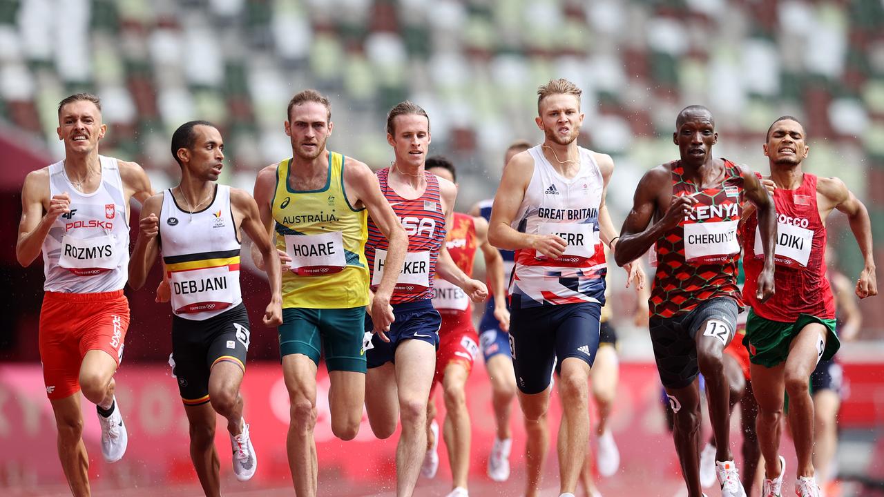 Oliver Hoare in the middle of the pack in his 1500m heat.