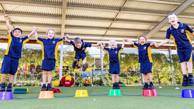 Prep students from St Peter's Church, Caboolture (left to right) Karter Runge, Ava Powell, Jack Walters, Lauren Holmes, Lorelei Proctor and Corbin Sylvester, Tuesday, June 9, 2020 - Picture: Richard Walker