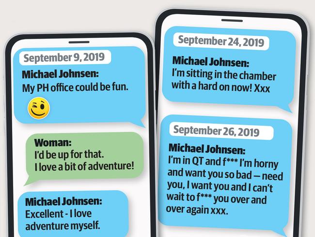 Michael Johnsen exchanged hundreds of text messages with a sex worker, soemetimes when he was in the chamber at NSW Parliament House.