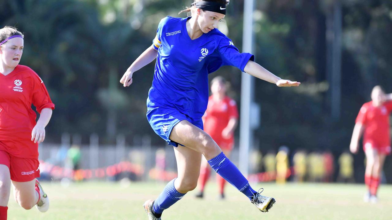 Football Queensland Community Cup carnival, Maroochydore. U15-17 girls, Metro South V Central Coast. Picture: Patrick Woods.