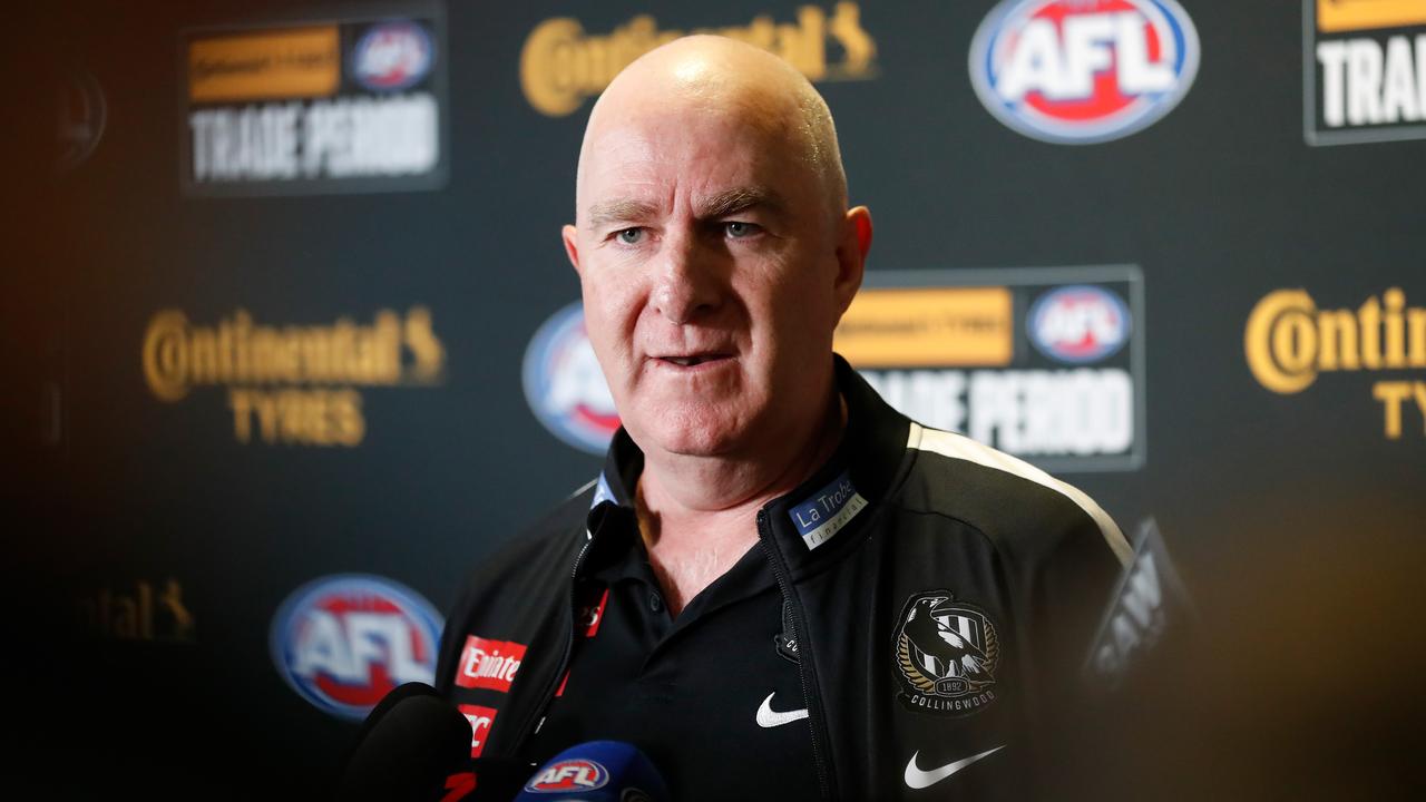 MELBOURNE, AUSTRALIA - OCTOBER 03: Graham Wright, GM of Football of the Magpies speaks with media during The 2022 Continental Tyres AFL Trade Period at Marvel Stadium on October 03, 2022 in Melbourne, Australia. (Photo by Michael Willson/AFL Photos via Getty Images)