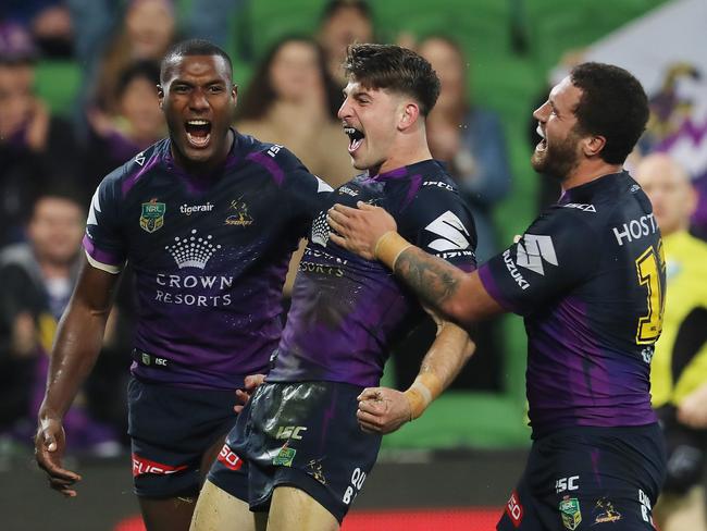 Curtis Scott celebrates a try. Pic: Michael Klein