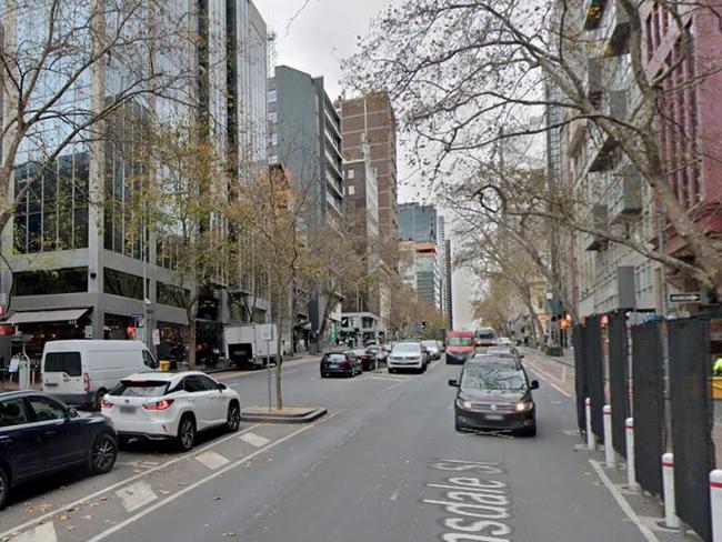 Three men were allegedly stabbed at the intersection of Lonsdale Street and Hardware Lane. Picture: Google Maps