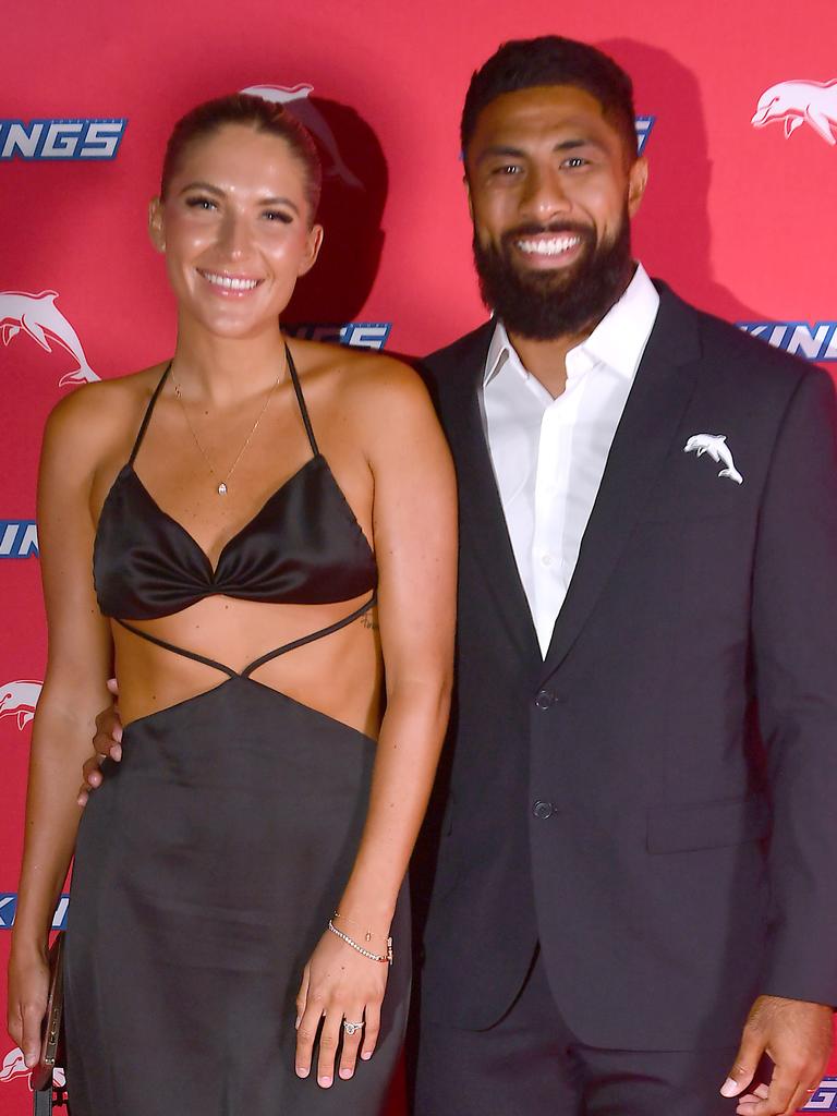 Herman Ese’ese and Hailey Dodd on the red carpet at the Dolphins’ season launch. Picture: John Gass