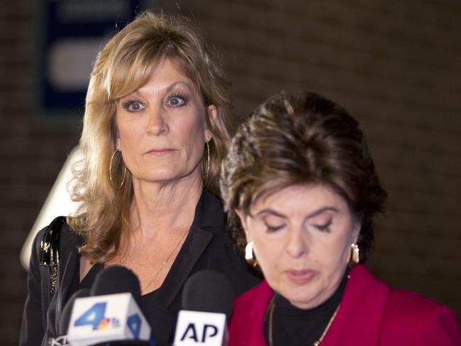 Judy Huth, left, appears at a press conference with attorney Gloria Allred. Picture: AP Photo/Anthony McCartney