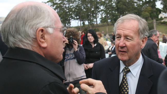 Former prime minister John Howard, left, and former premier Tony Rundle at the 10th anniversary of the Port Arthur massacre.