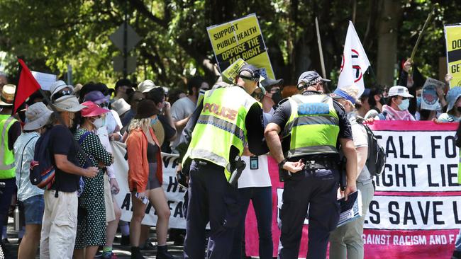 The Freedom Rally in the Brisbane CBD on Saturday. Picture: Annette Dew