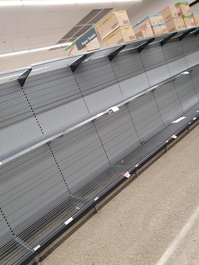 Empty shelves at St Marys Woolworths. Picture: Amanda McDonnell