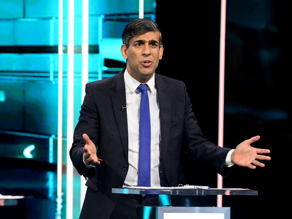 In this handout provided by ITV, Prime Minister and Conservative Party leader Rishi Sunak speaks during the first head-to-head debate of the General Election. Picture: Jonathan Hordle - ITV via Getty Images