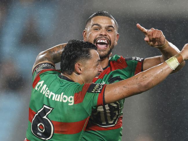 Latrell Mitchell sealed victory for the Rabbitohs with a stunning late field goal and a cheeky try at the death. Picture: Getty Images