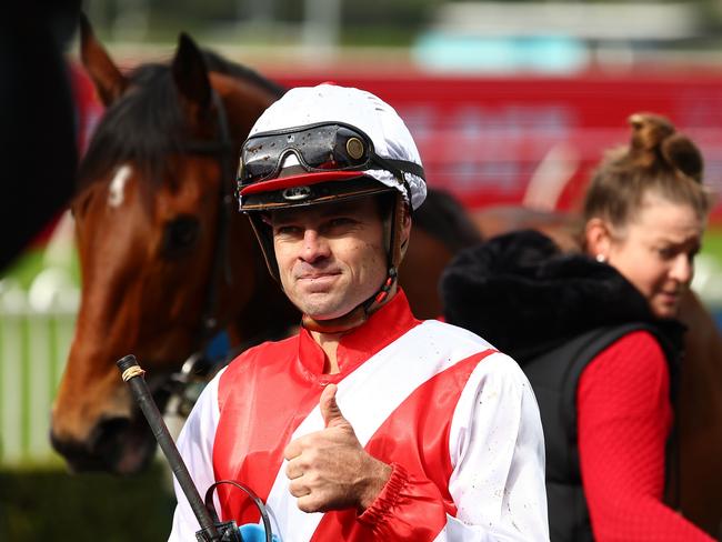 SYDNEY, AUSTRALIA - JUNE 15: Aaron Bullock riding Know Thyself wins Race 3 TAB Highway during Winter Cup Day - Sydney Racing at Rosehill Gardens on June 15, 2024 in Sydney, Australia. (Photo by Jeremy Ng/Getty Images)