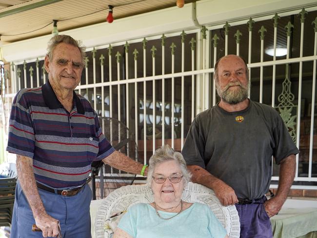 Mackay veteran and VC recipient Keith Payne (left), pictured with wife Florence and son Colin Payne, is backing the Daily Mercury‘s Hub for our Heroes campaign to push for a veterans and first responders treatment centre at Kinchant Dam. Picture: Heidi Petith