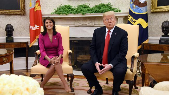 Nikki Haley with Donald Trump in the Oval Office in 2018. Picture: AFP