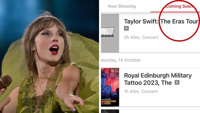 The Hoyts app seems to tease the Eras Tour concert film. Picture: Screenshot from Hoyts app.