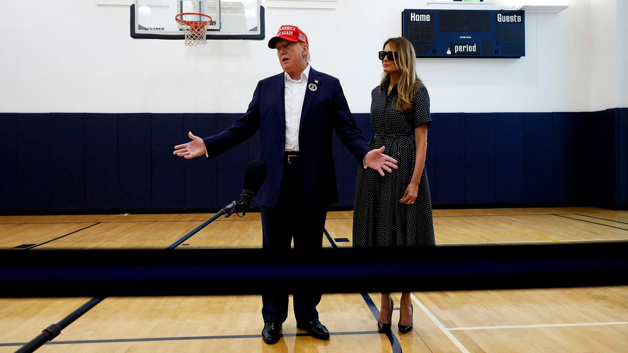 Melania stood quietly with sunglasses on as her husband spoke to the press. Picture: Chip Somodevilla/Getty Images/AFP