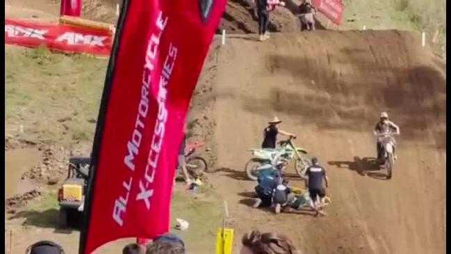 A young rider was taken to hospital on Sunday after crashing at MX Farm Queensland near Gympie. Video: Bernalyn Molieta