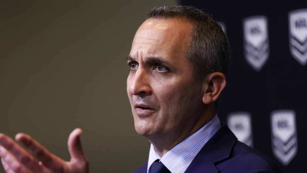 DAILY TELEGRAPH AUGUST 18, 2022. NRL CEO Andrew Abdo speaking during the announcement NSW will host the 2022 NRL Grand Final, during a press conference today at Rugby League Central in Moore Park. Picture: Jonathan Ng