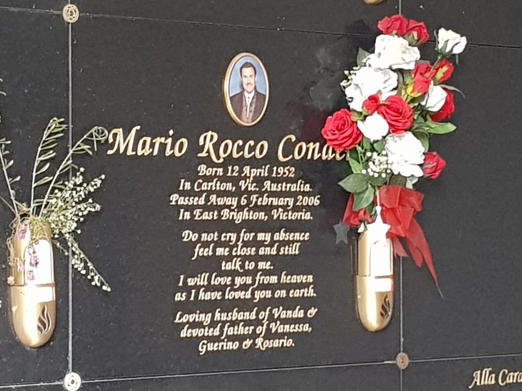 Mario Condello’s grave at Melbourne General Cemetery. Picture: Ed Gardiner