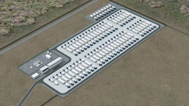 Artist's impression of the $180 million grid-scale battery to be built for AGL at Torrens Island. The 250MW/250MWh battery will be built by Wartsila, with construction starting in 2021. Picture: AGL