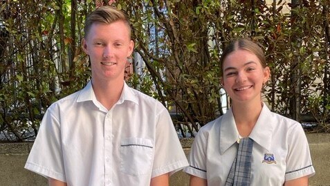 Mount St Patrick Murwillumbah school leaders Darcy Greenbury and Lucy Jones.