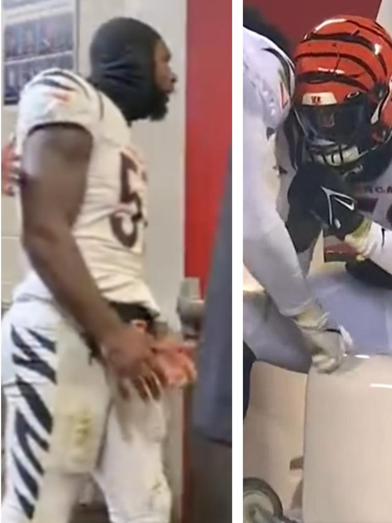 August 12, 2022: Joseph Ossai (58) of the Cincinnati Bengals takes a moment  prior to kickoff at the NFL preseason game between Arizona Cardinals and  the Cincinnati Bengals at Paul Brown Stadium